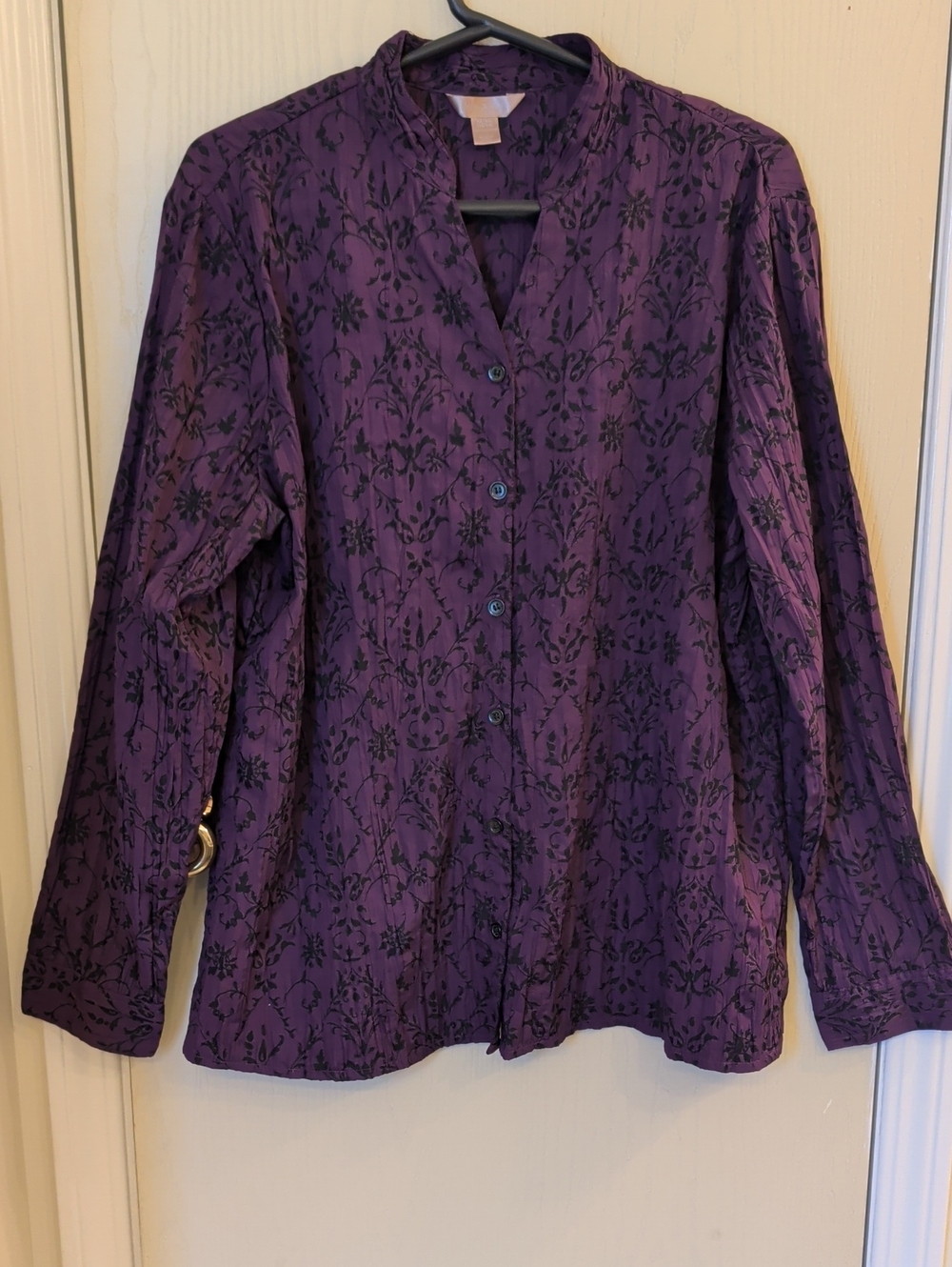 White Stag Purple Floral Jacquard Button-Front Top Size XL